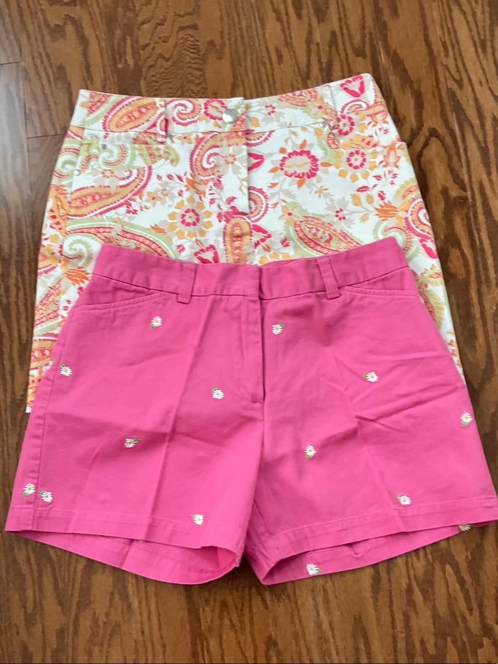 NWOT Herman Geist multi print skirt & khakis embroidered shorts